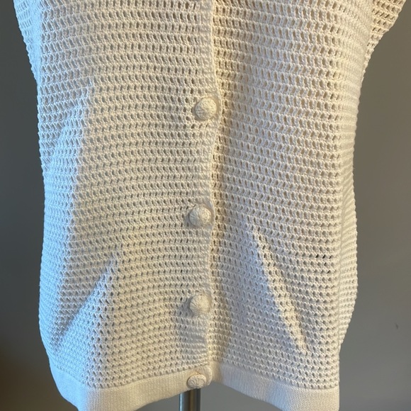Josephine Chaus white crochet button up cardigan short sleeve cotton size Lrg - Picture 3 of 11
